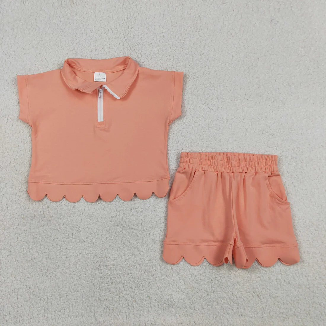 5 Colors Zipper Top Pockets Shorts Girls Summer Scallop Cotton Clothes Set Sisters Wear