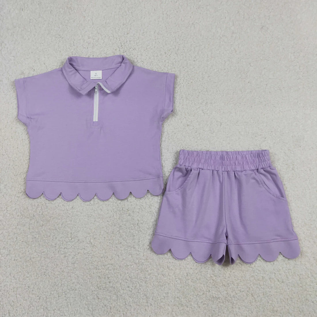 5 Colors Zipper Top Pockets Shorts Girls Summer Scallop Cotton Clothes Set Sisters Wear
