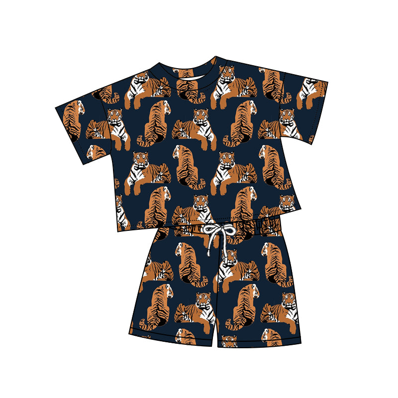 2.6 GSSO3381 Preorder Tigers Black Print Girls Summer Clothes Set