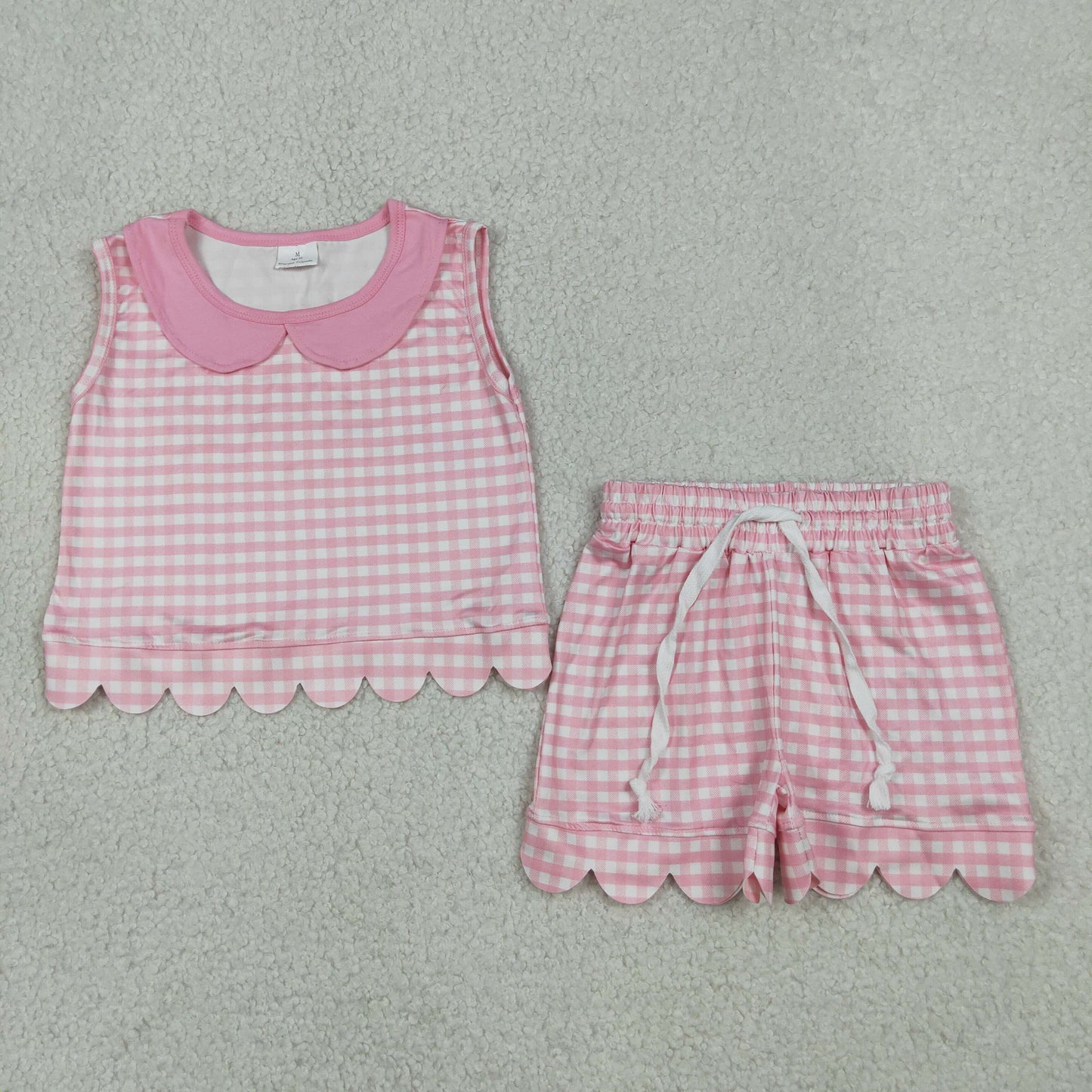 Sibling Baby Girls Gingham Sleeveless Top with Shorts Scalloped Sets