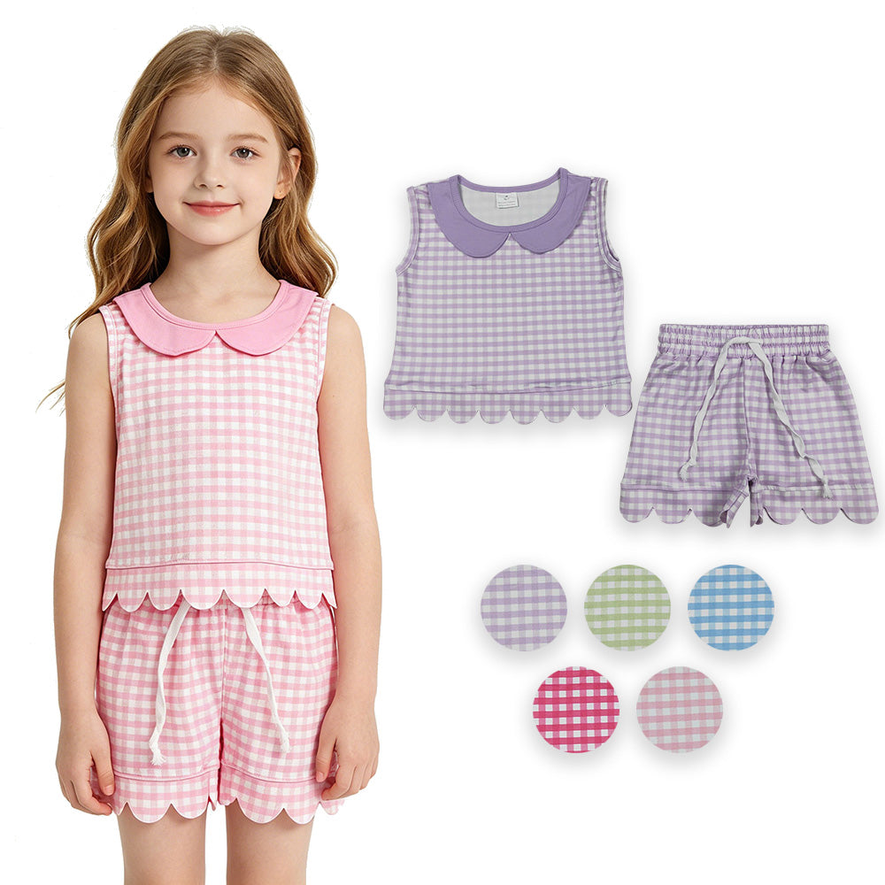 Sibling Baby Girls Gingham Sleeveless Top with Shorts Scalloped Sets