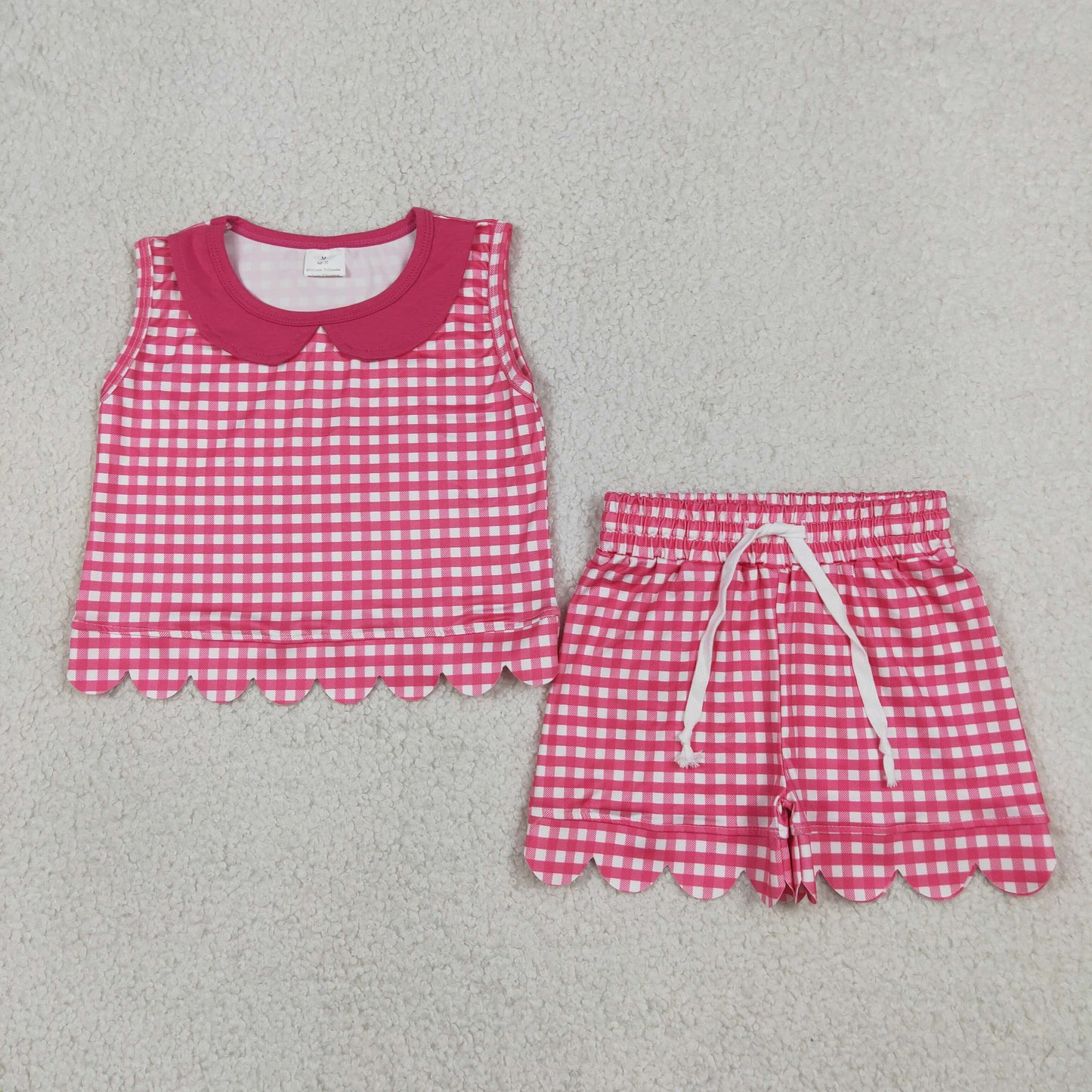 Sibling Baby Girls Gingham Sleeveless Top with Shorts Scalloped Sets
