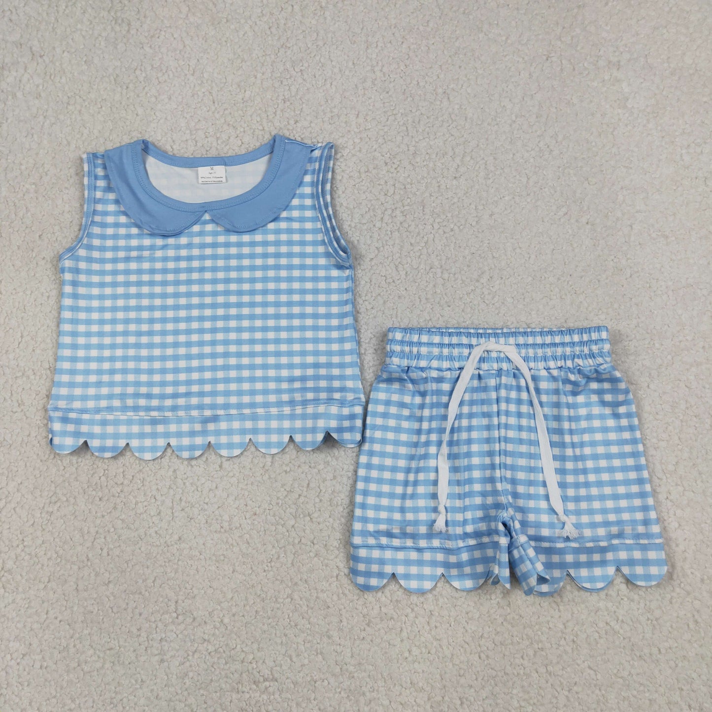 Sibling Baby Girls Gingham Sleeveless Top with Shorts Scalloped Sets