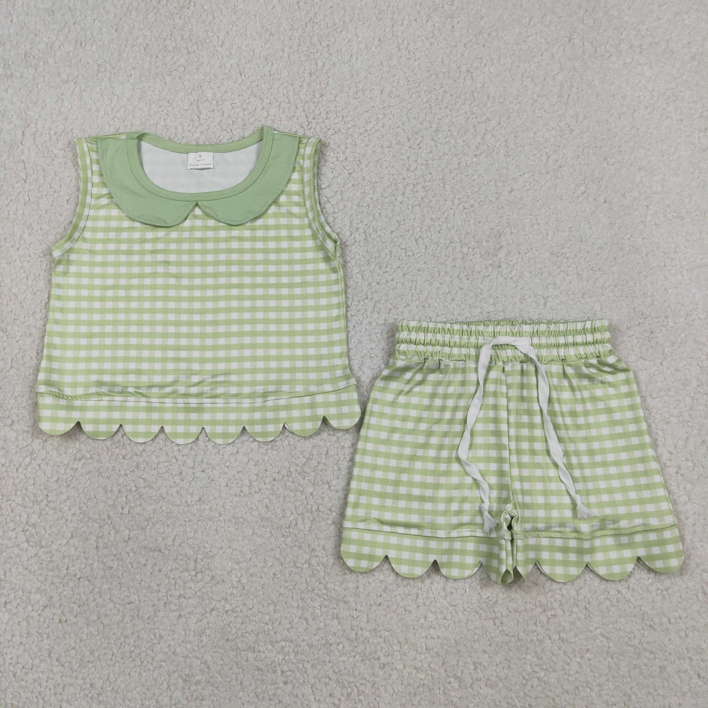 Sibling Baby Girls Gingham Sleeveless Top with Shorts Scalloped Sets