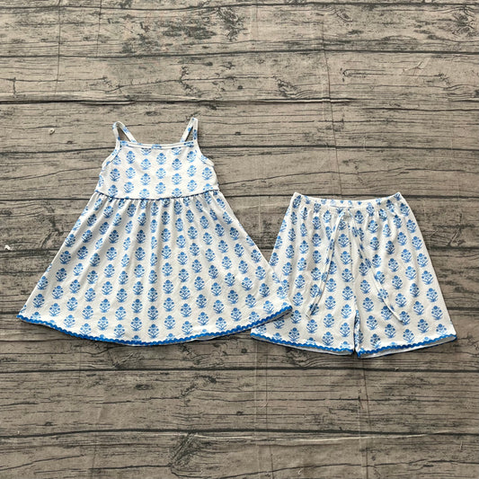 Girls Blue Floral Print Cami Dress & Shorts Set - Matching Summer Outfit Preorder