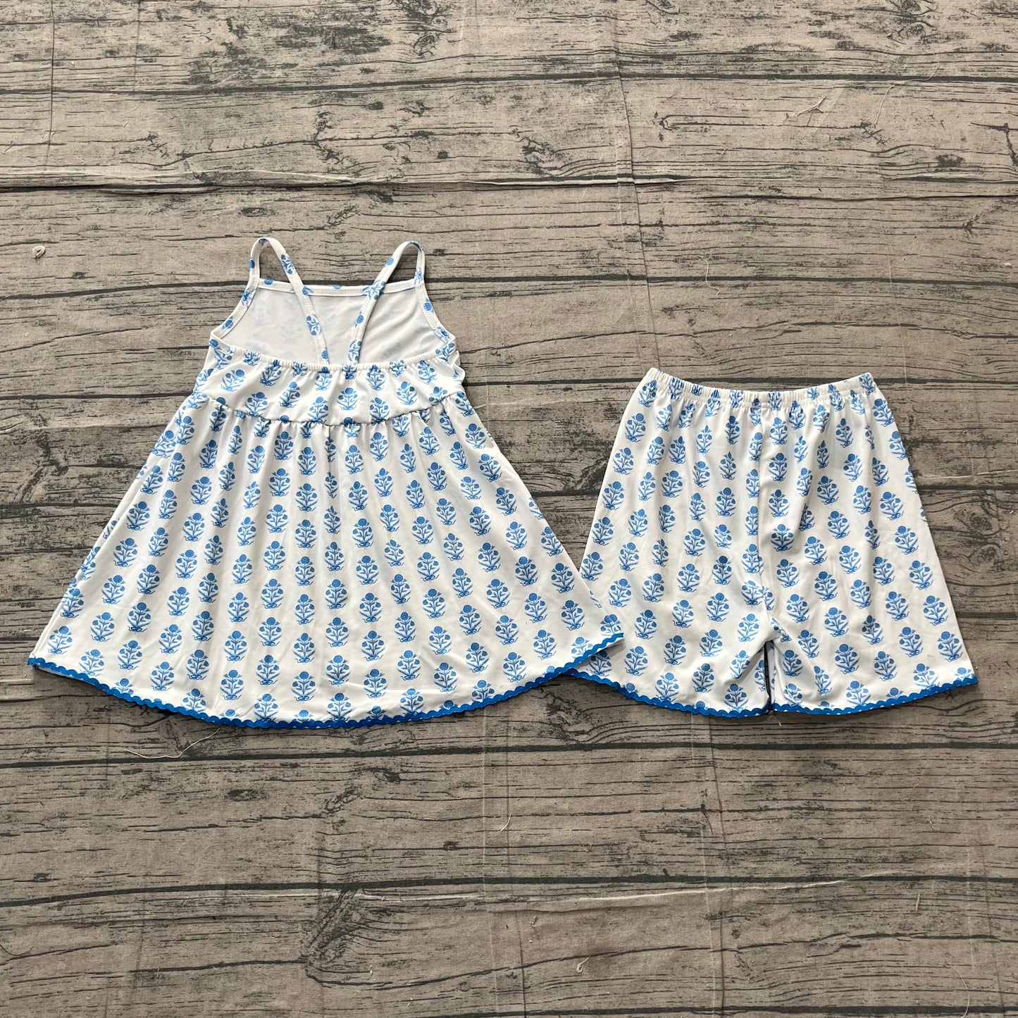 Girls Blue Floral Print Cami Dress & Shorts Set - Matching Summer Outfit Preorder