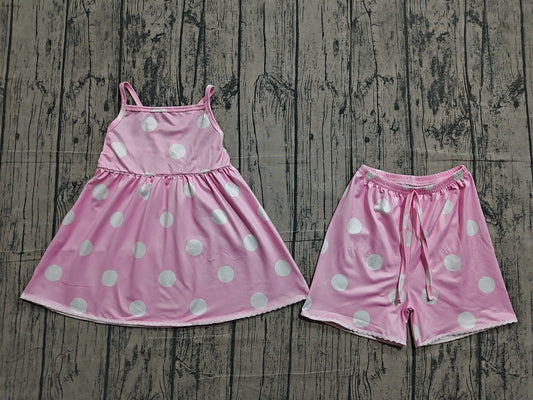 Baby Girls Pink Polka Dot Strap Tunic Top With Shorts Outfit