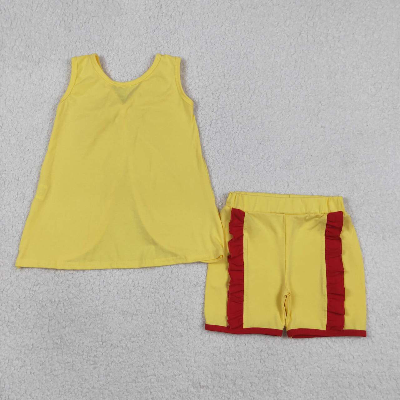 Cartoon Princess Cotton Bow Backless Sleeveless Top & Ruffled Shorts Girls Outfits Sisters Wear