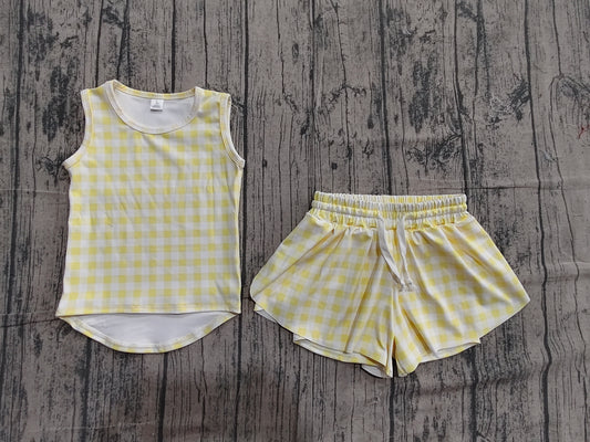Baby Girls Yellow Checked Vests Top Short Yoga Active Clothes Set Preorder