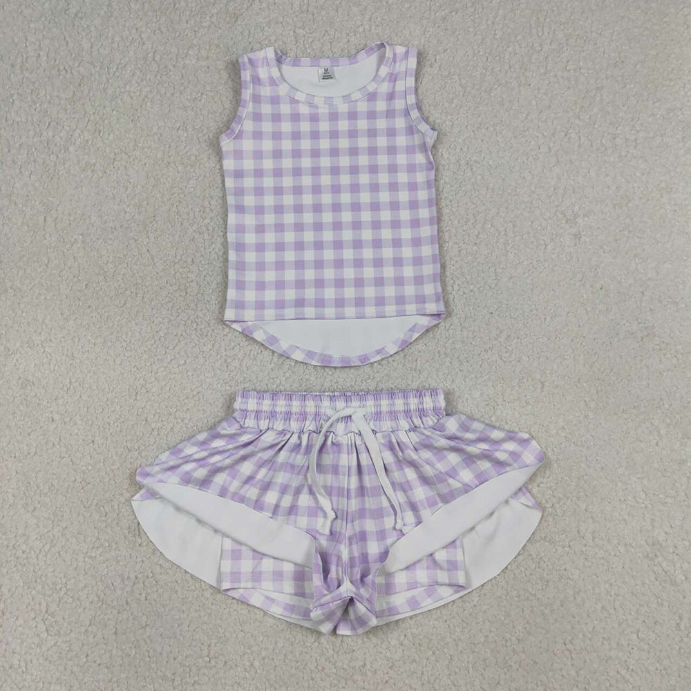 Baby Girls Violet Gingham Sleeveless Top Shors Active Outfit