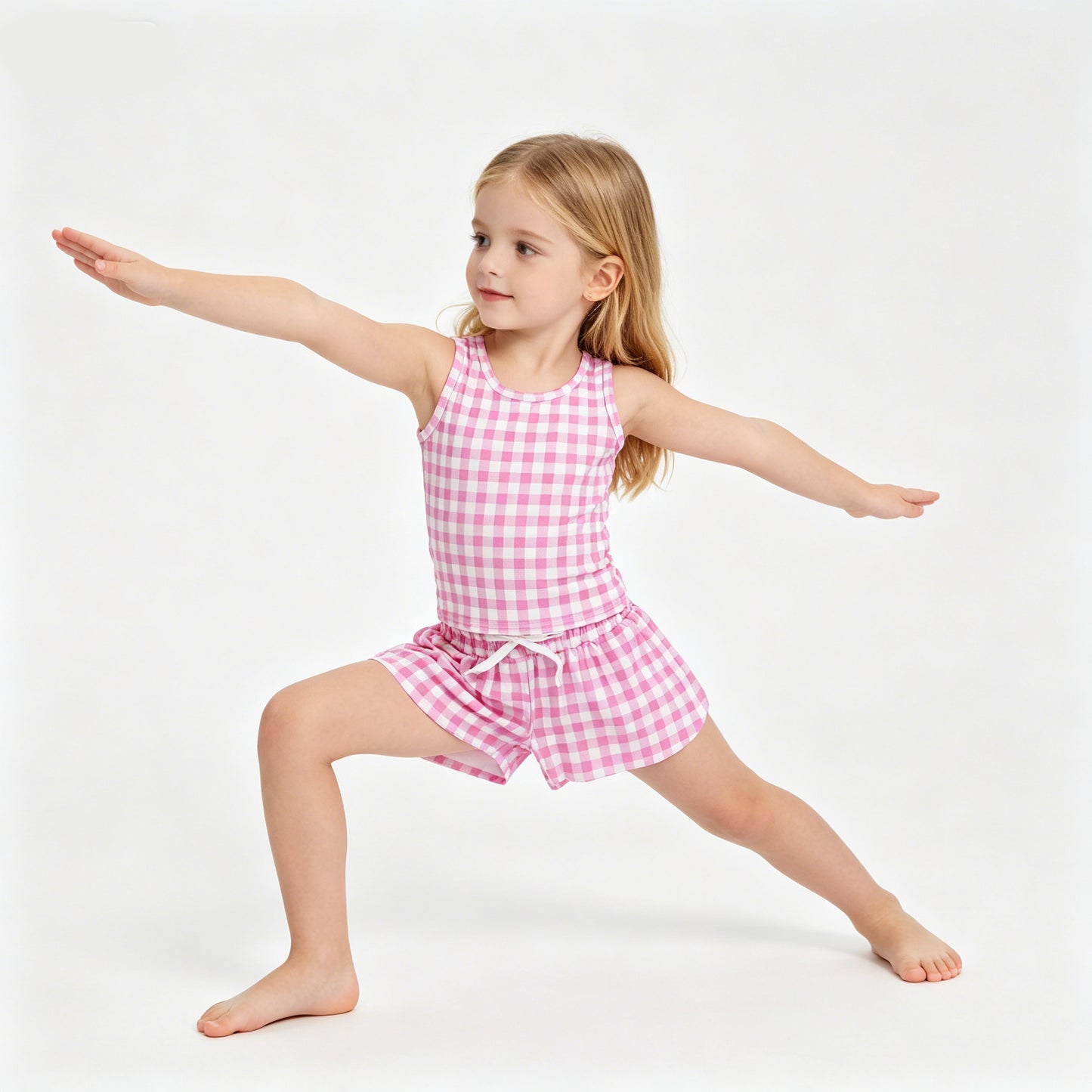Baby Girls Pink Gingham Sleeveless Top Shors Active Outfit