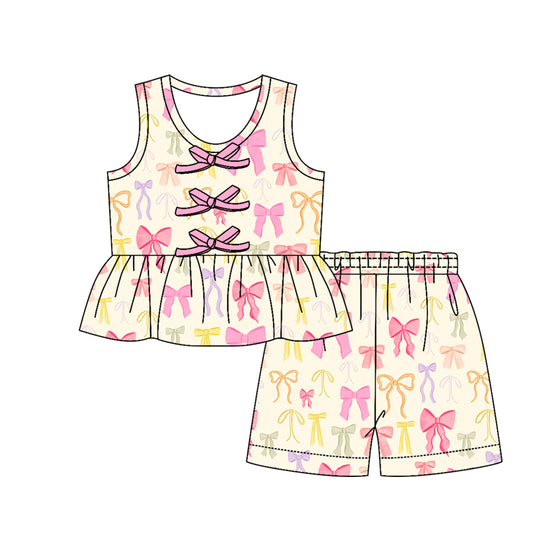 3.12 GSSO3593 Preorder Pink Bows Sleeveless Top Shorts Girls Summer Clothes Set