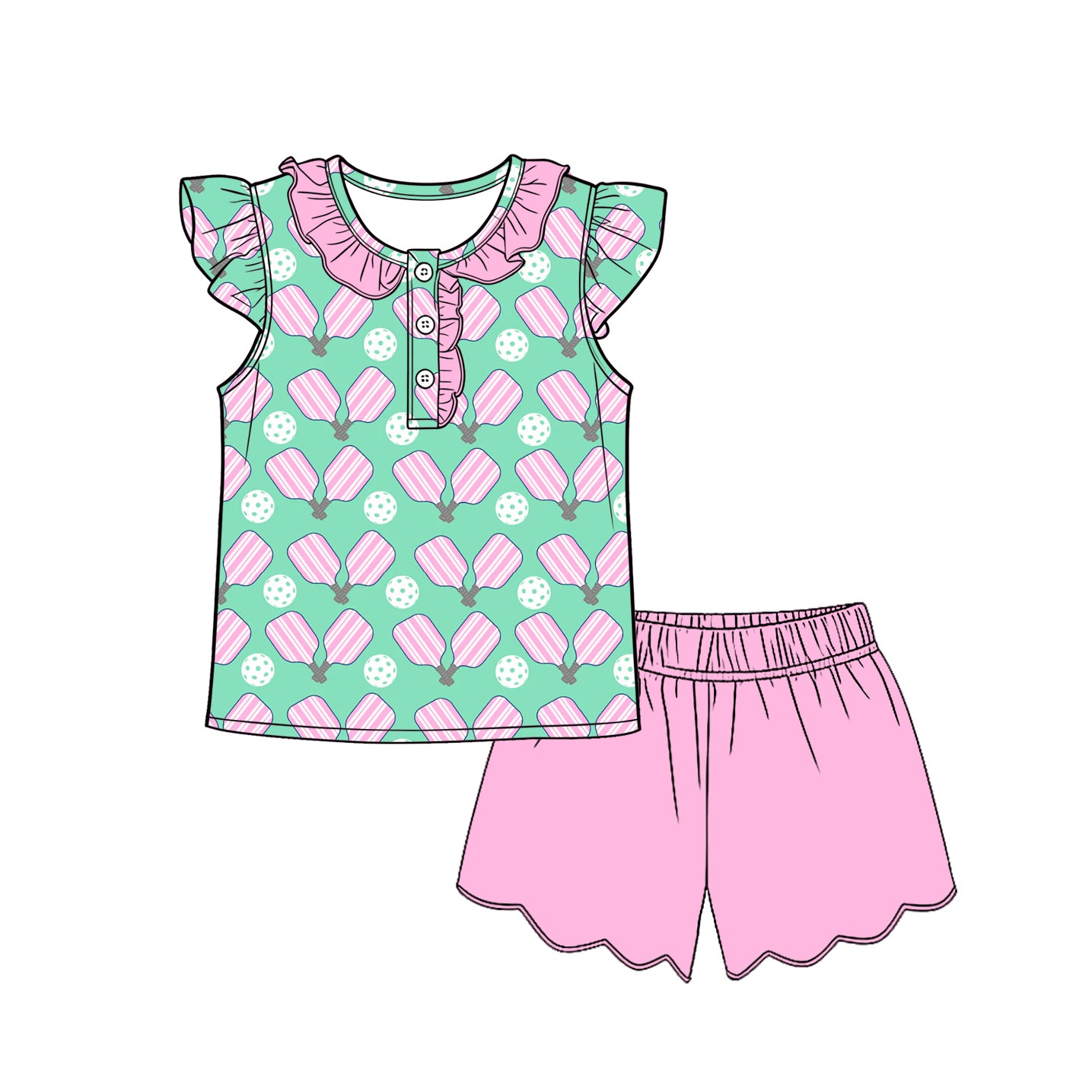 3.14 GSSO3597 Preorder Tennis Top Pink Shorts Girls Summer Clothes Set