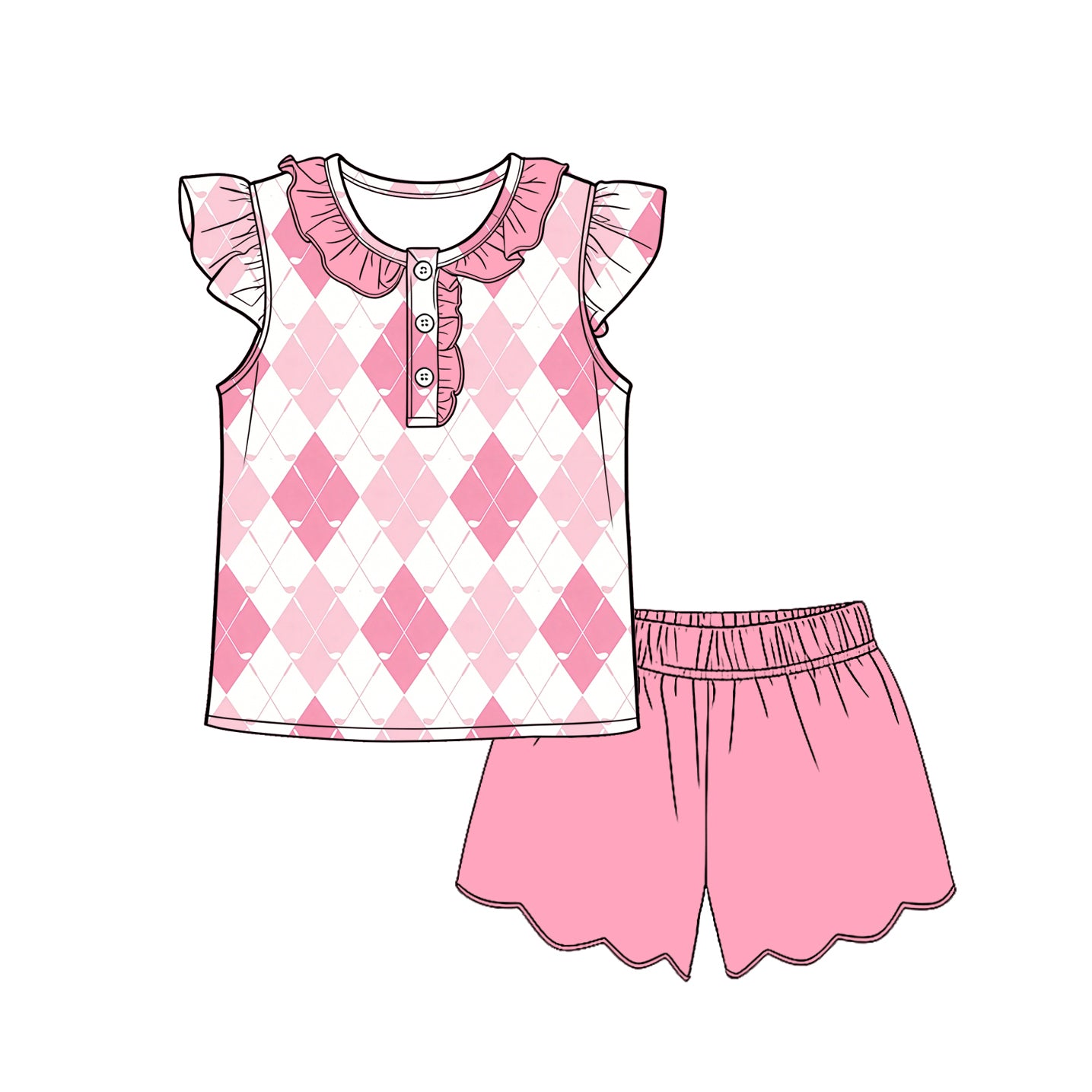 3.14 GSSO3598 Preorder Golf Top Pink Shorts Girls Summer Clothes Set