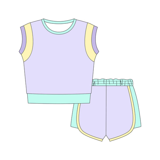 3.21 GSSO3614 Preorder Light Purple Shorts Girls Summer Clothes Set