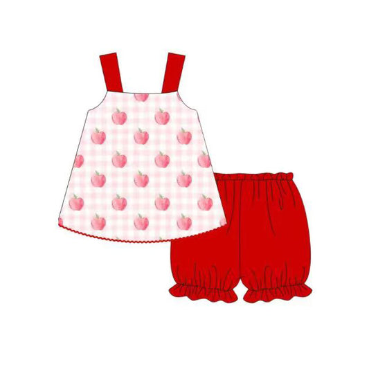 3.21 GSSO3616 Preorder Apple Strap Tunic Top Red Shorts Girls Summer Clothes Set