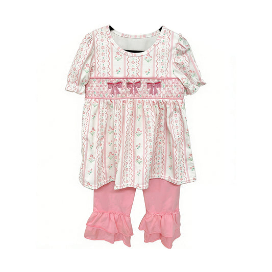 3.23 Baby Girls Pink Bow Short Sleeve Tunic Top with Pants Outfit Preorder