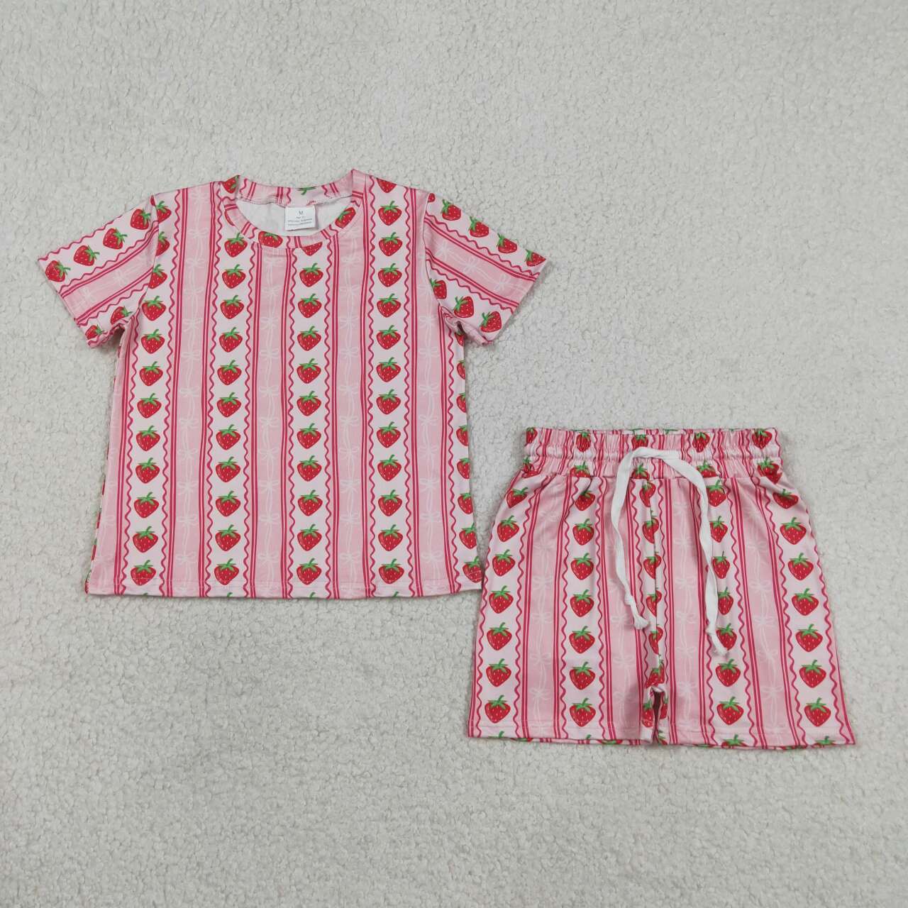 Baby Girls Pink Bows Strawberry Stripe Top Short Clothes Set