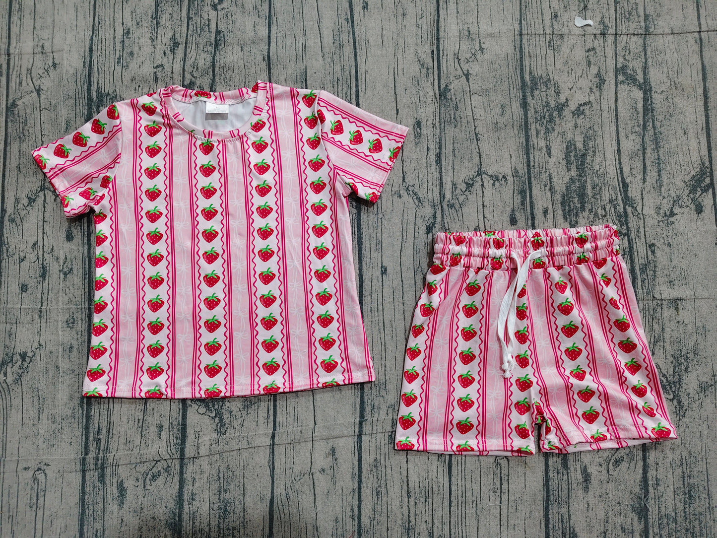 Baby Girls Pink Bows Strawberry Stripe Top Short Clothes Set