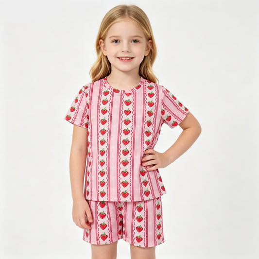 Baby Girls Pink Bows Strawberry Stripe Top Short Clothes Set