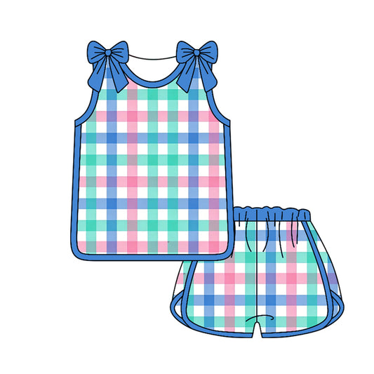 3.28 Kids Girl olorblock Pattern Casual Sleeveless T-Shirt & Shorts Set Preorder