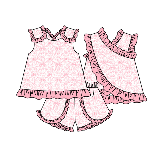 3.28 Pink Vintage Floral Ruffle Top & Bloomer Set for Baby Girls Preorder