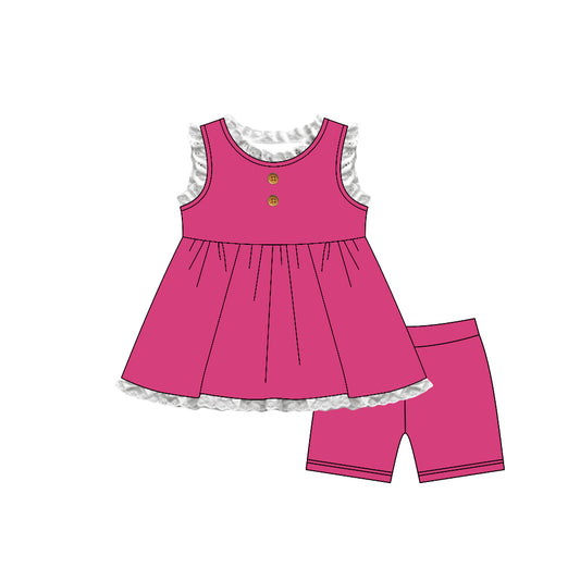3.30 Hot Pink  Ruffle Lace Girls  Sleeveless Peplum Top & Shorts Toddler Outfit Preorder