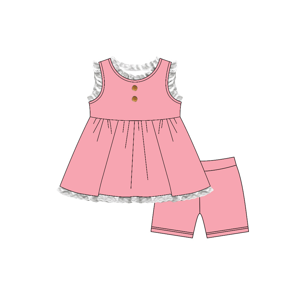 3.30  Pink  Ruffle Lace Girls  Sleeveless Peplum Top & Shorts Toddler Outfit Preorder