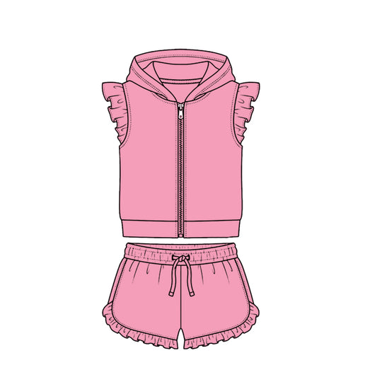 4.7 Bright Pastel Solid Color Flutter Sleeve Hoodie Top with Shorts Outfit Preorder