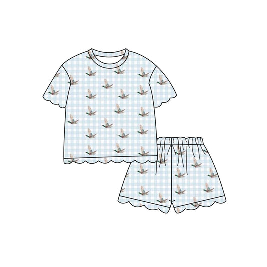 4.7 GSSO3725 Preorder Duck Plaid Scallop Shorts Girls Summer Clothes Set