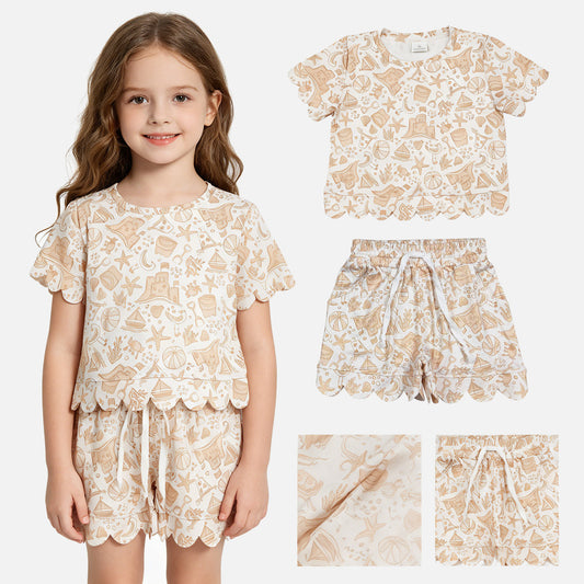 GSSO3728 Beach Play Shorts Girls Summer Scallop Clothes Set