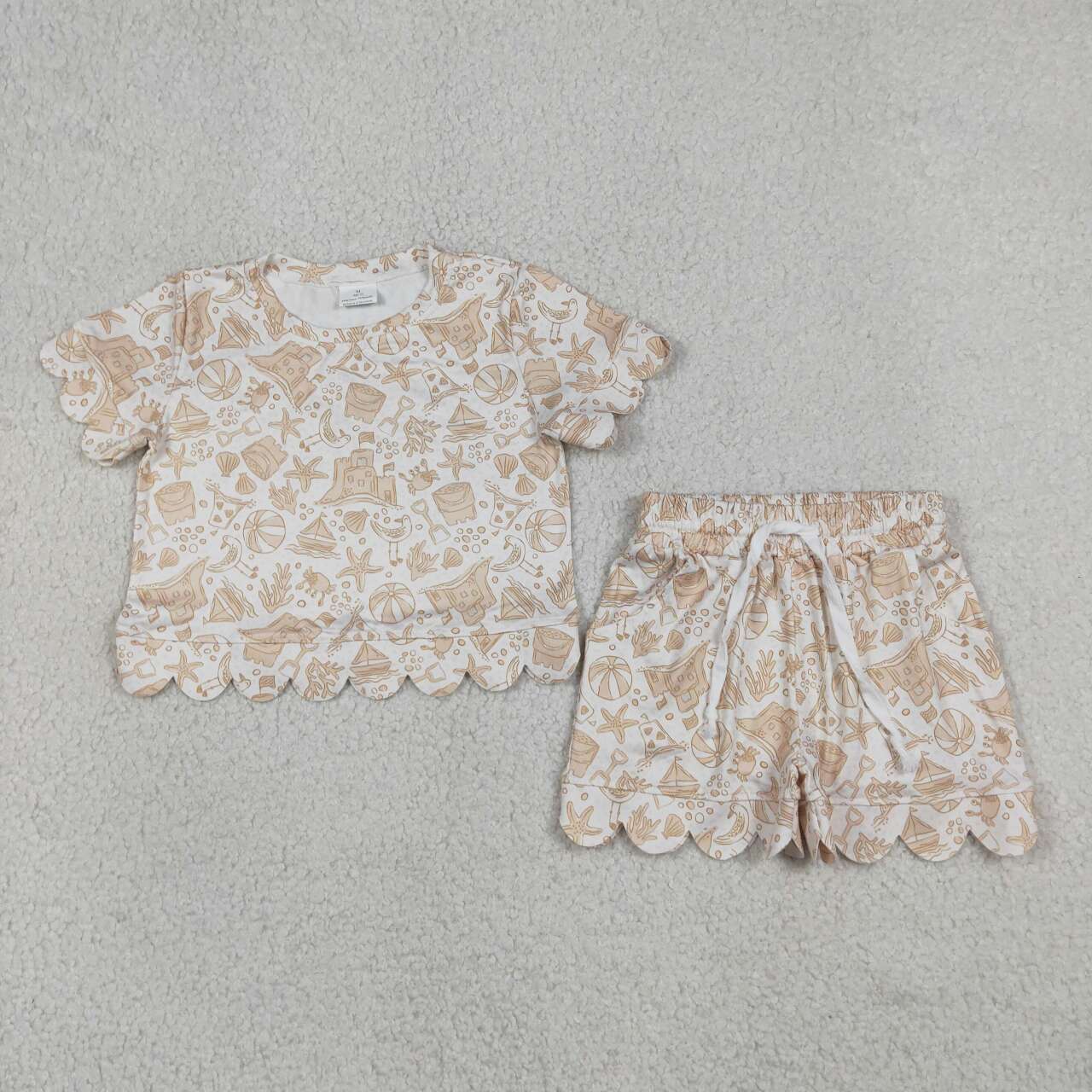 GSSO3728 Beach Play Shorts Girls Summer Scallop Clothes Set