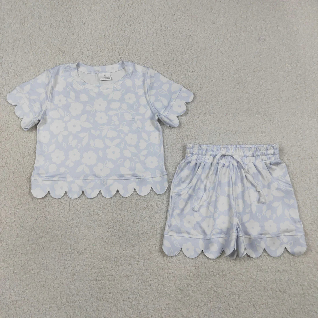 Sibling Baby Girls Colorful Flowers Top Pockets Shorts Scallop Clothes Sets