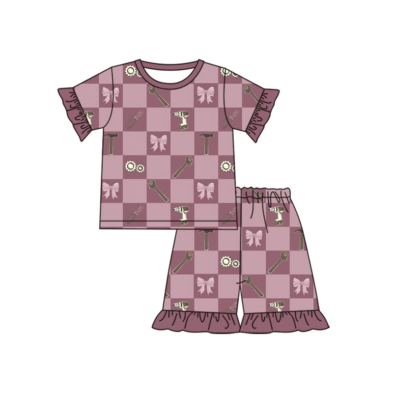 4.8 GSSO3736 Preorder Tool Plaid Shorts Girls Summer Clothes Set