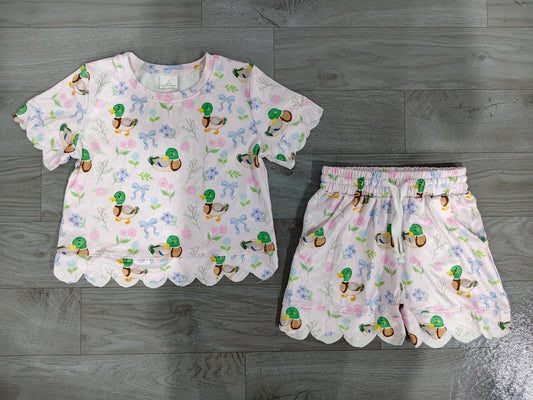 7.2 Preorder Baby Girls Cute Mallard Duck Floral Scalloped Sets