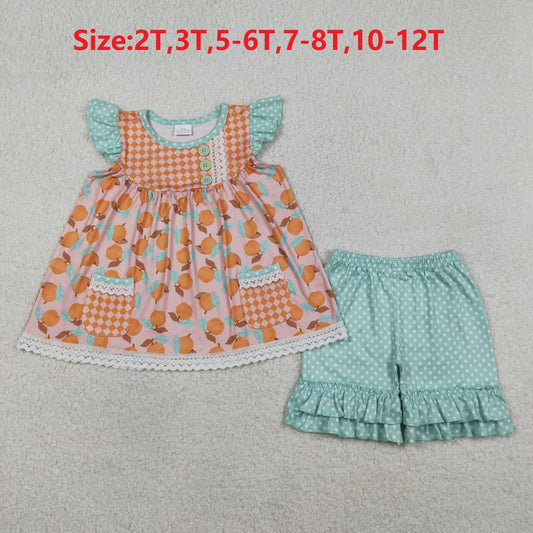 (Promotion)GSSO3742  Fruit Pockets Tunic Top Dots Shorts Girls Summer Clothes Set