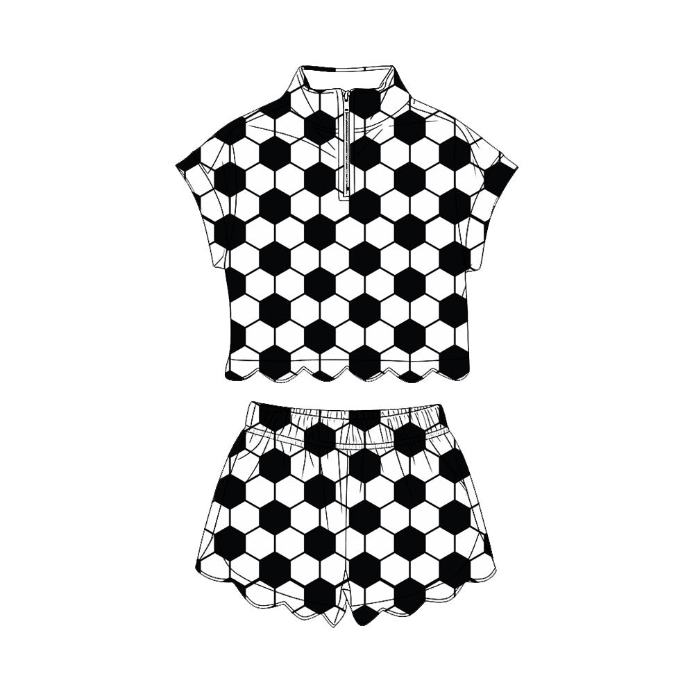 4.11 GSSO3755 Preorder Soccer Black Shorts Girls Summer Scallop Clothes Set