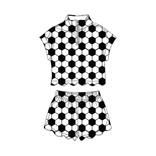 4.11 GSSO3755 Preorder Soccer Black Shorts Girls Summer Scallop Clothes Set