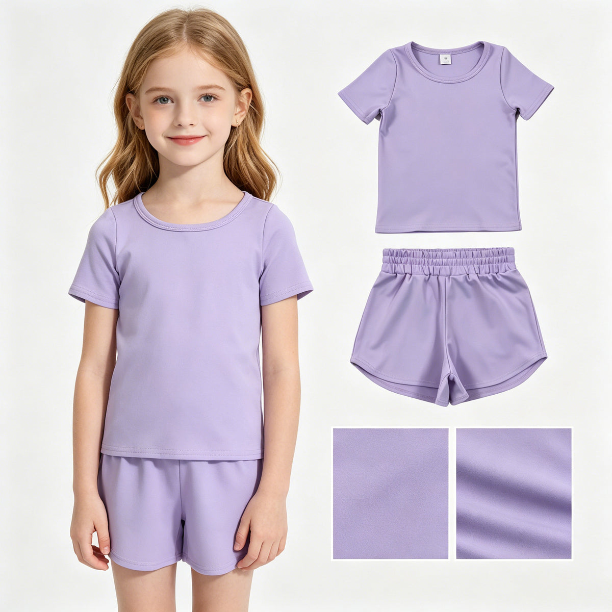 Purple  Solid Color Baby Girls Summer Active Clothes Set