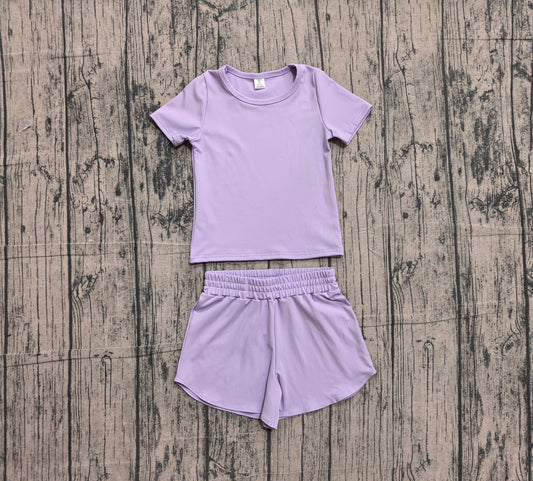 GSSO3759 Preorder  Purple Cotton Baby Girls Summer Clothes Set