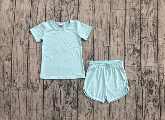 GSSO3762 Preorder  Light Blue Cotton Baby Girls Summer Clothes Set