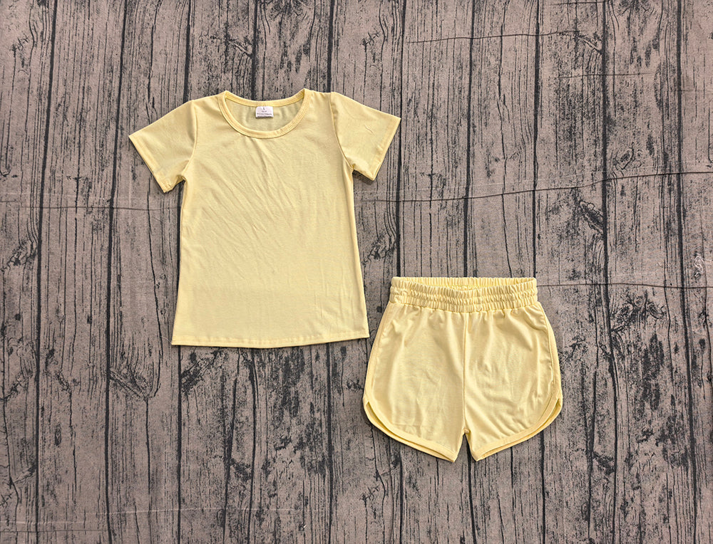 GSSO3763 Preorder  Yellow Cotton Baby Girls Summer Clothes Set