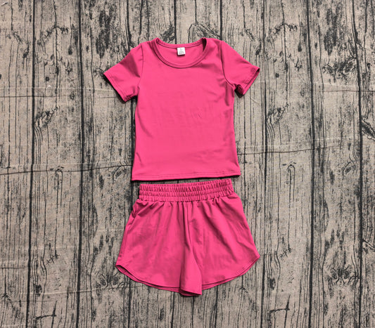 4.15 Toddler Girl Hot Pink 2 Piece Outfit,  Top & Running Shorts Set for Kids Preorder