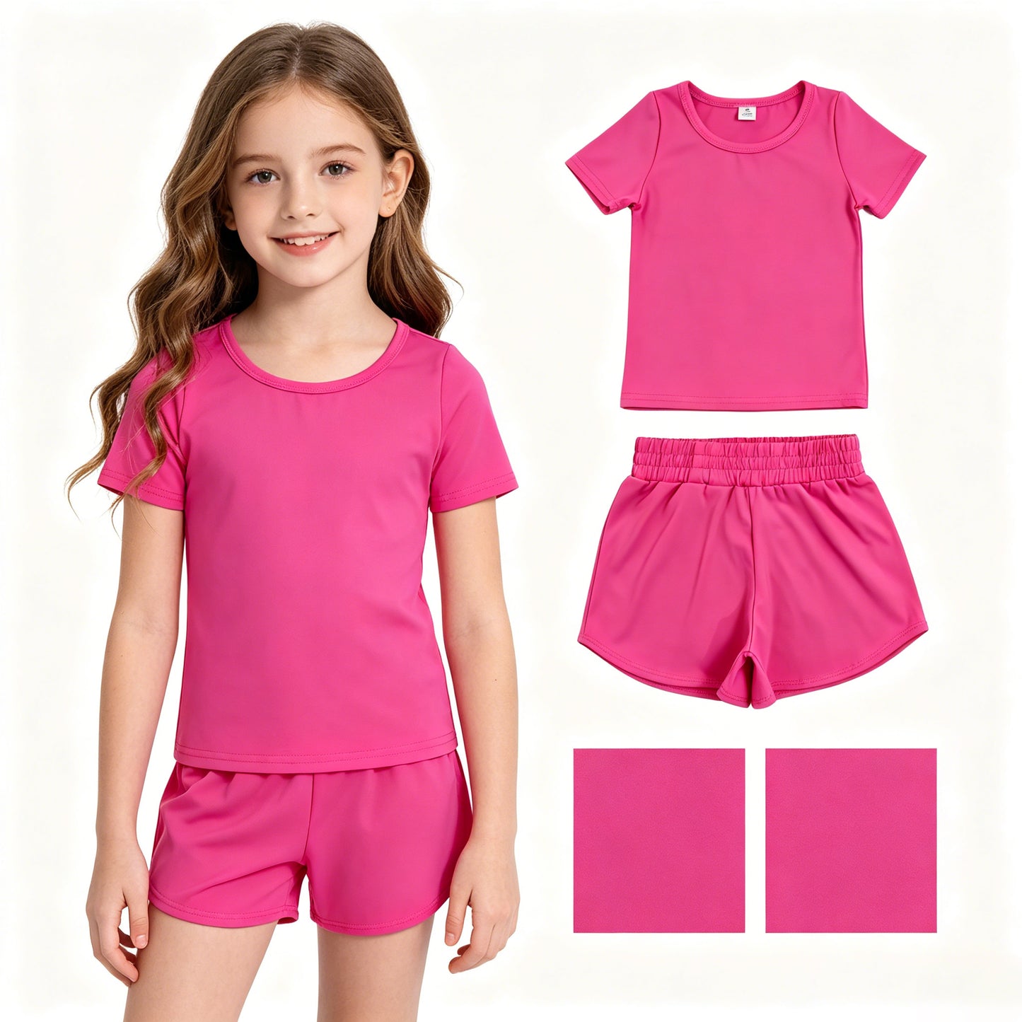 Toddler Girl Hot Pink 2 Piece Outfit,  Top & Running Shorts Set for Kids