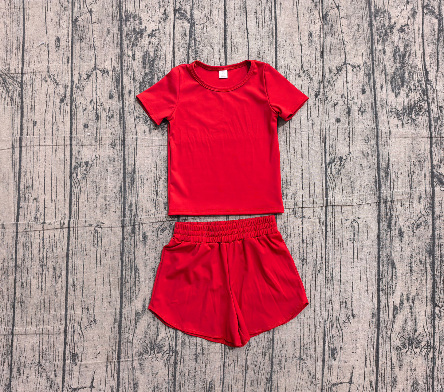 4.15 Toddler Girl Red 2 Piece Outfit,  Top & Running Shorts Set for Kids Preorder