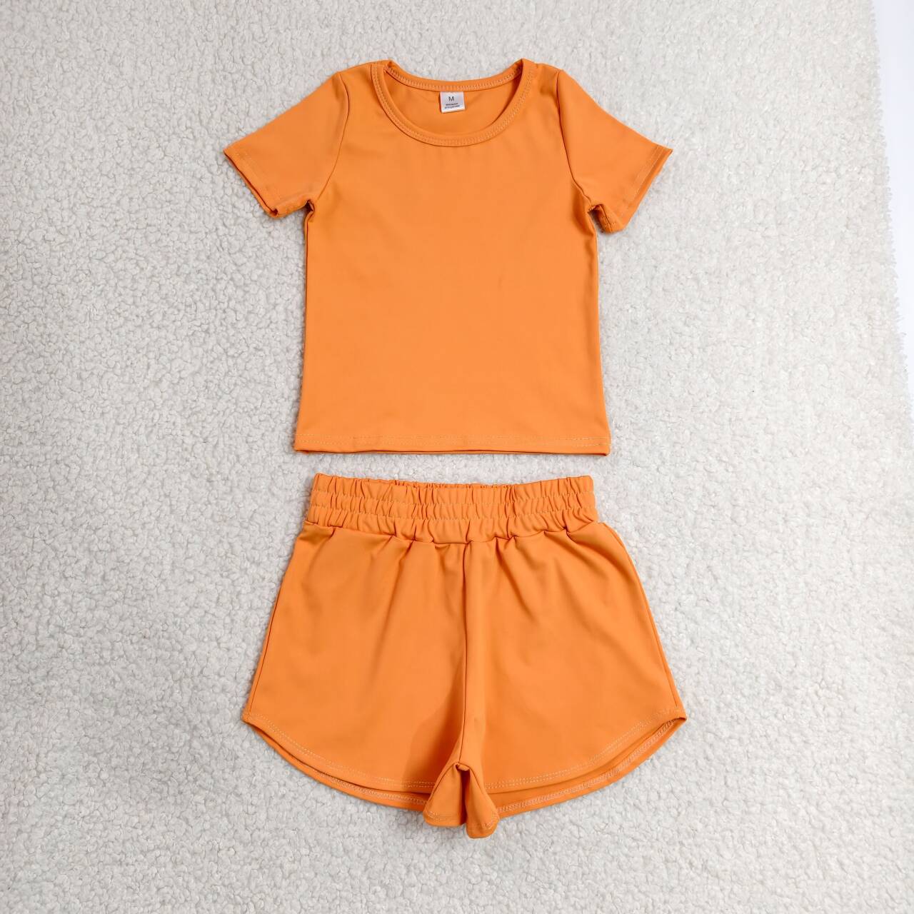 11 Solid Colors Short Sleeve Top Shorts Girls Summer Yoga Clothes Set Sisters Active Sports Wear