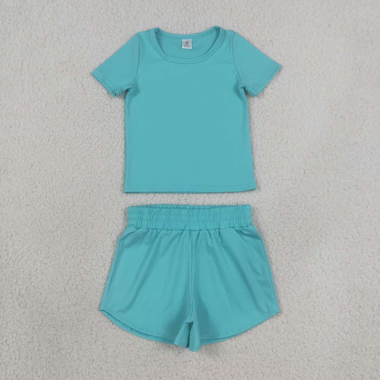 GSSO3768 Blue Color Short Sleeve Top Shorts Girls Summer Yoga Clothes Set