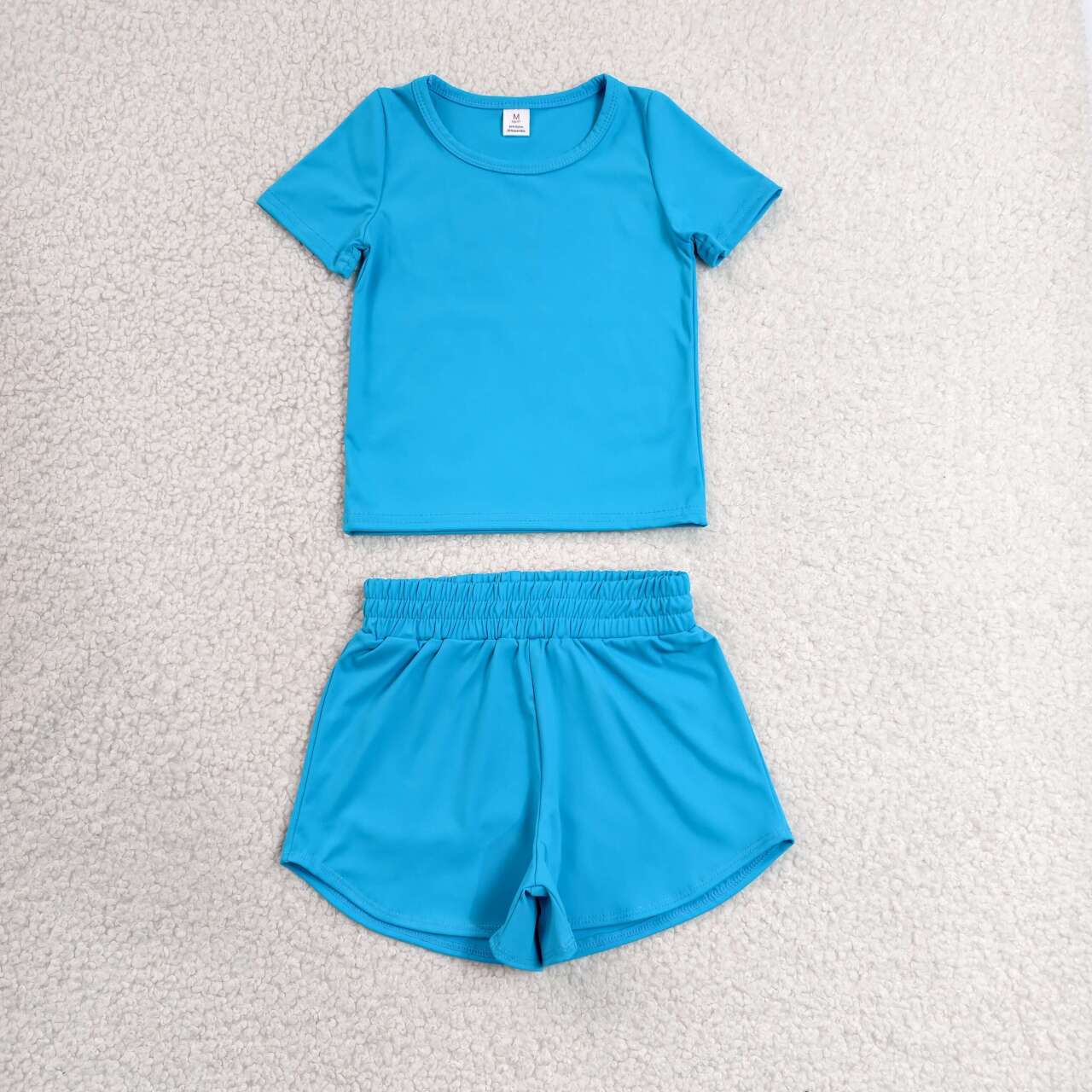 11 Solid Colors Short Sleeve Top Shorts Girls Summer Yoga Clothes Set Sisters Active Sports Wear