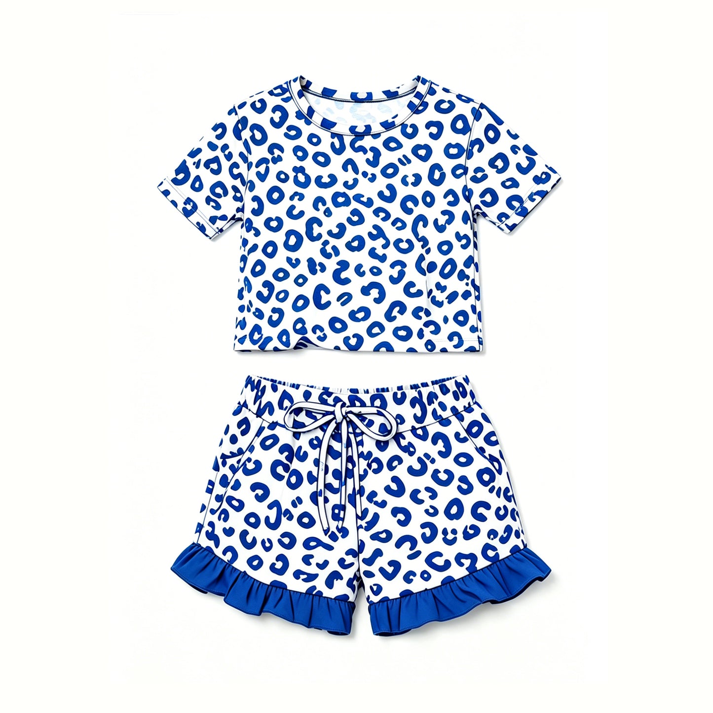 6.29 Preorder GSSO3813 Blue Leopard Print Shorts Girls Clothes Set