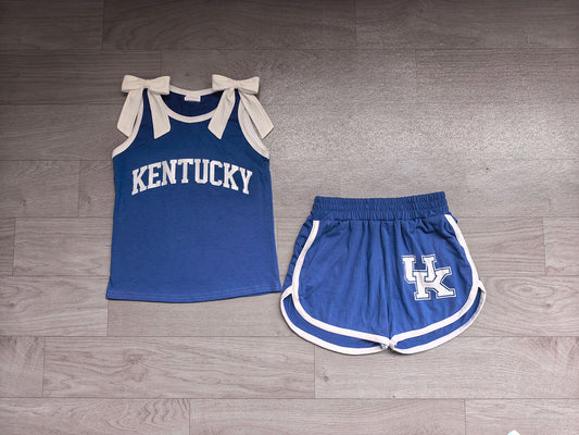 7.4 GSSO3830 Preorder  Girls  UK Bow Strap Tank & Contrast Trim Shorts 2 Piece Vinyl Outfit